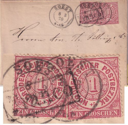 NDP - 2x1 Gr. gez. K2 Soest 8.3.70 Brief n. HOLLAND Duplexentwertung !