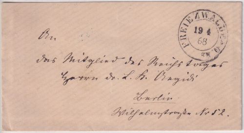 NDP - Freienwalde 19.4.68 portofreier Brief (Reichstagsmitglied) n. Berlin