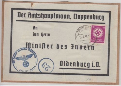 DR - 40 Pfg. Hkr. Päckchen VORDERSEITE Cloppenburg - Oldenburg 1944