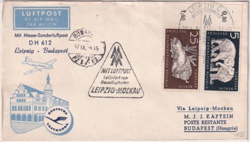 DDR - Messe-Sonderluftpost n. UNGARN Leipzig - Budapest 1957