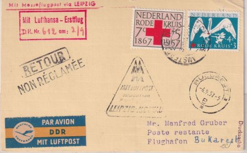 Niederlande - Zuleitungspost Messe-Sonderluftpost n. RUMÄNIEN 1957