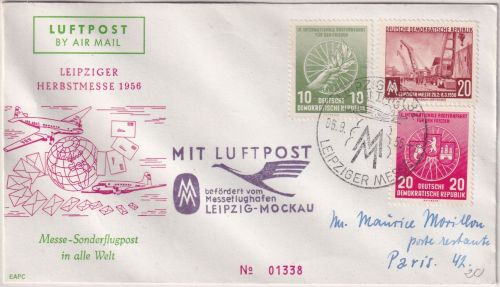 DDR - Messe-Sonderflug Leipzig-Berlin 1956 Ableitung FRANKREICH (Paris)