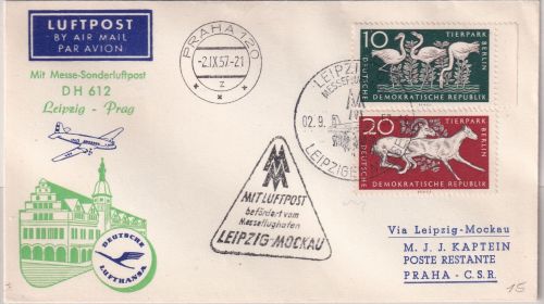 DDR - Messe-Sonderluftpost i.d. CSSR Leipzig - Prag 1957