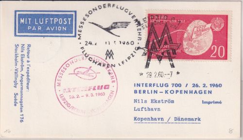 DDR - Interflug Messe-Sonderflug Leipzig - Kopenhagen 1960