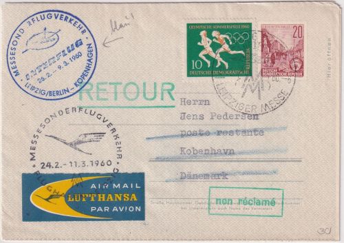 DDR - 20 Pfg. Ganzsache/Faltbrief Interflug Messe-Sonderflug Leipzig 1960