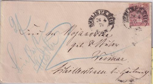 NDP - 1 Gr. gez. Brief K2 Berlin P.E.No. 12 - Weimar 1871 - Nachporto !