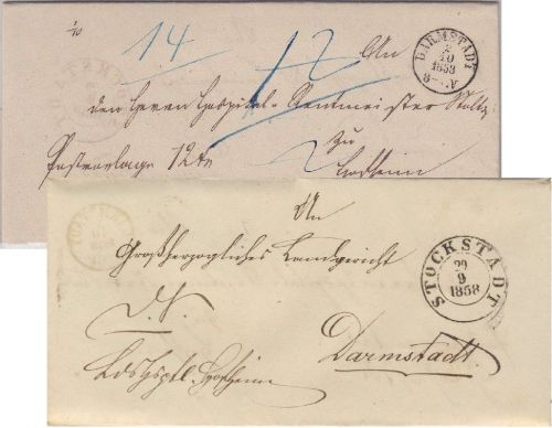 Thurn & Taxis - Auslagenbrief (Wendebrief) Darmstadt - Hofheim 1858 mit Inhalt