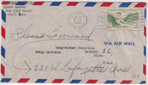 Canal Zone/Panama - 5 C. Flugpostausg. Luftpostbrief n. USA Ancon - Detroit 1948