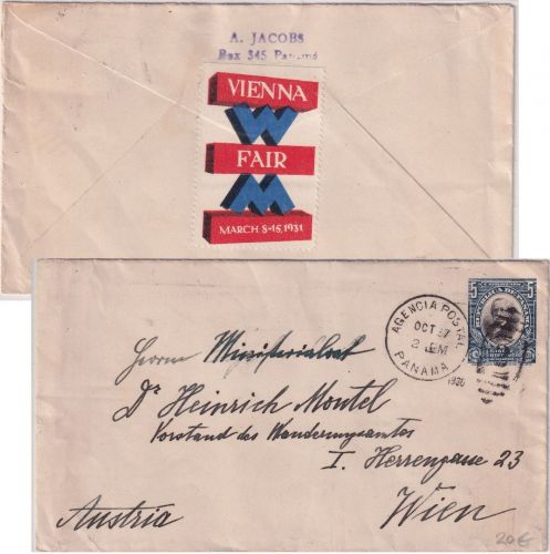 Panama - 5 C. Ganzsache Brief n. ÖSTERREICH Panama Wien 1930 Vignette Wien Fair