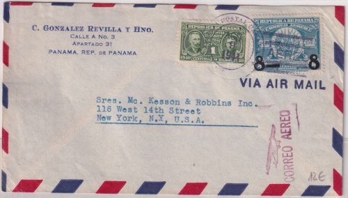 Panama - 8/15 C. Flugpostausg./Überdruck u.a. Luftpostbrief n. New York/USA 1941