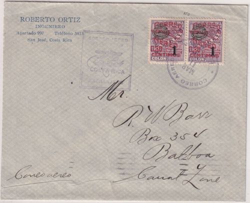 Costa Rica - San Jose/Miami Firstflight 11. MAR 1930 Ableitungspost Canal Zone
