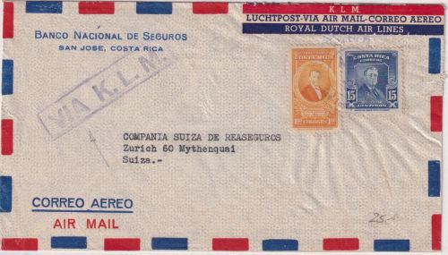 Costa Rica - 15 C. Roosevelt u.a. Luftpostbrief i.d. SCHWEIZ San Jose 1949