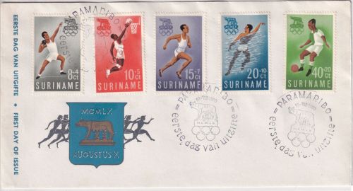 Suriname - Olympiade Rom 1960 Satz/5 Werte Schmuck-FDC ESST Paramaribo