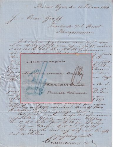 Argentinien/Preussen - Buenos Aires 1866 Portobrief n. Trarbach - mit Inhalt