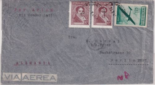Argentinien - 1,25 P. Flugpostausg. u.a. Luftpostbrief LATI Buenos Aires 1941
