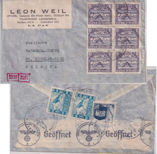 Bolivien - 6x35 B. Condor u.a. n. BELGIEN (Dt. Bes. !) La Paz - St. Nicolas 1941
