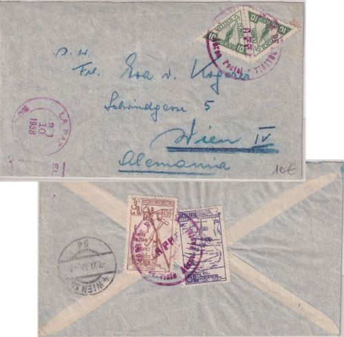 Bolivien - Portomarken/Freimarken Mischfrankatur Brief n. ÖSTERREICH La Paz 1938