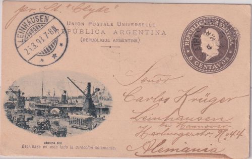 Argentinien - 6 C. Bildganzsache (Darsena Sud) Buenos Aires - Leinhausen 1898