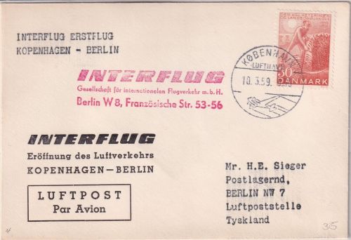Dänemark - Interflug Erstflug Kopenhagen Berlin 1959