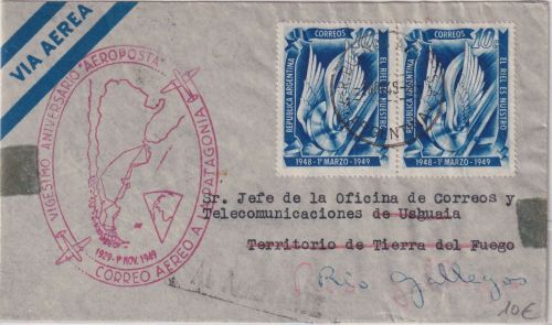 Argentinien - 20 J. Flugverbindung n Patagonien Sonderflugpost Buenos Aires 1949