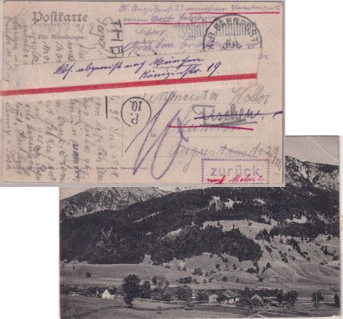 Bayern - K. B. Bahnpost Oberstdorf III Immenstadt unfrankierte Karte 31.7.14 !!