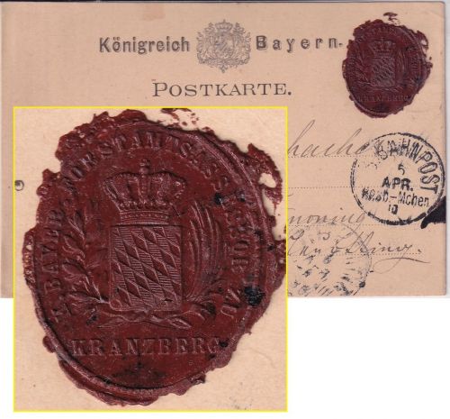 Bayern - K.B. Bahnpost Regensburg III München portofreie Karte Kranzberg 1886