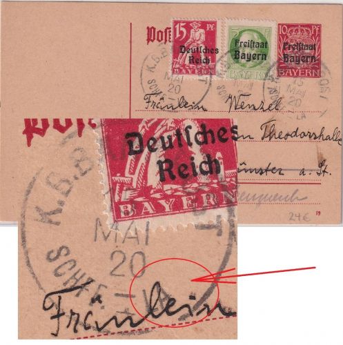 Bayern/DR - K. Bayr. Bahnpost apt. ! Schifferstadt Lauterburg Ganzsache 15.5.20