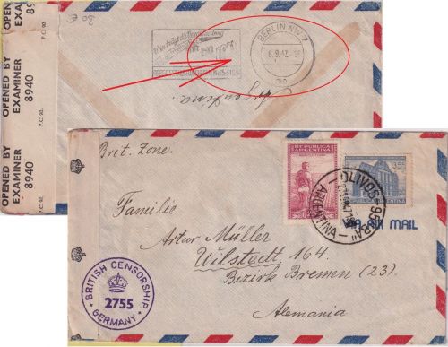 Argentinien - Olivios 27.8.47 Luftpost-Zensurbrief ü. Berlin (!) n. Wilstedt