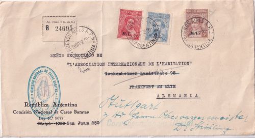 Argentinien - 20+10+5 C. Dienstmarken "M.I." Einschreibebrief Buenos Aires 1938