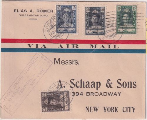 Curacao - 35+30+20+15 C. Reg.Jubiläum Erstflug Willemstad - New York 1929