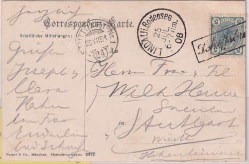 Österreich/Bayern - Bodenseeschiffspost Ra1 "Schiffspost" Karte K1 Lindau 1906