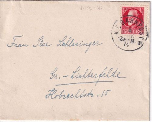 Bayern - K. B. Bahnpost Salzburg München 1 Brief n. Groß-Lichterfelde 1914