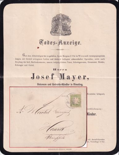 Bayern - K. B. Bahnpost Salzburg II München 3 Pfg. Wappen Trauerdrucksache1883