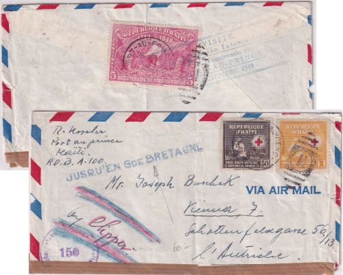 Haiti - 1 G.+50 C. Rotes Kreuz u.a. Lupo-Zensurbrief n. ÖSTERREICH 1949