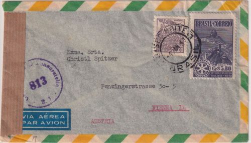 Brasilien - 3,80 Cr. Rotary-Kongreß u.a. Luftpostbrief n. ÖSTERREICH 1949