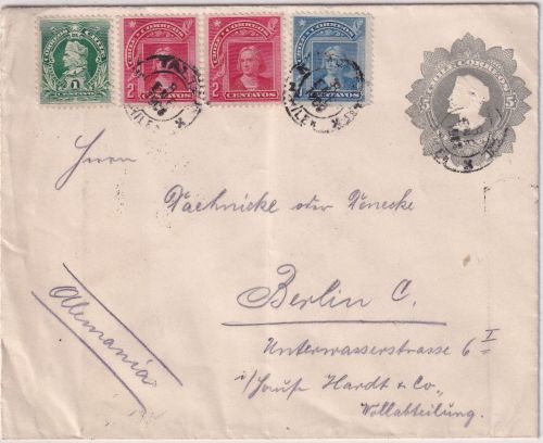 Chile - 5 C. Ganzsache + 3-Farben-Zusatz Taltal - Berlin 1903