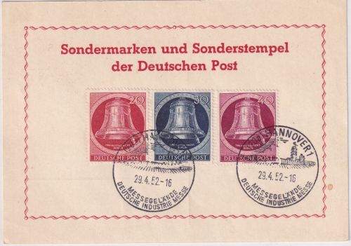 Berlin - 40+30+20 Pfg. Glocke rechts Sonderkarte SST Hannover 1952