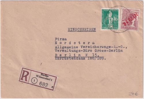 Berlin - 60+16 Pfg. Rotaufdruck/Stephan Ortseinschreibebrief Wilmersdorf 1949