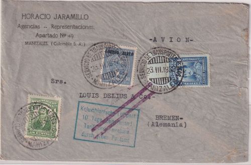 Kolumbien/SCADTA - 50 C. "Correo Aereo" u.a. Luftpostbrief Manizales 1932