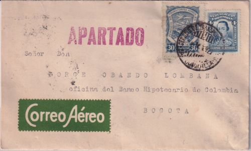 Kolumbien/SCADTA - 30 C. Flugpostzusatzmarke u.a. Luftpostbrief Baranquilla 1927