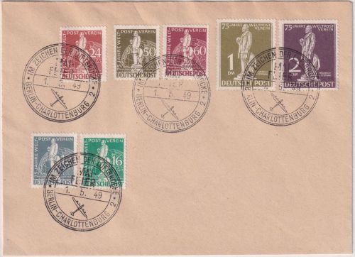 Berlin - 75 Jahre UPU/H.v. Stephan Satzbrief SST Charlottenburg Maifeier 1.5.49