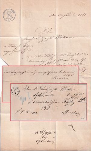 Bayern - Weilheim 26/2 Fingerhut-K1 Fahrpostbrief (Geldsendung) n. München 1868