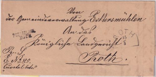 Bayern - Roth Postablage L2 Dienst-Ortsbrief Eckersmühlen - Roth 1876