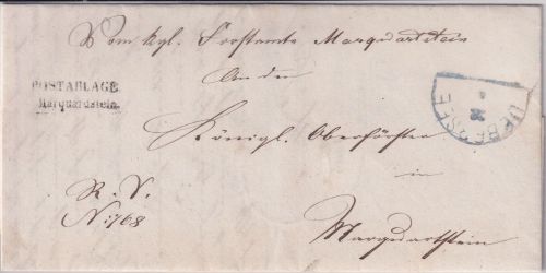 Bayern - Marquartstein Postablage L2 Dienst-Ortsbrief blauer HKS Uebersee 1872