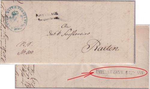 Bayern - Marquartstein Postablage L2 Dienstbrief Aushilfs-L1 Unterwessen 1877