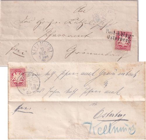 Bayern - Osterberg Postablage L2 10 Pfg. Wappen Wendebrief Kellmünz 1888