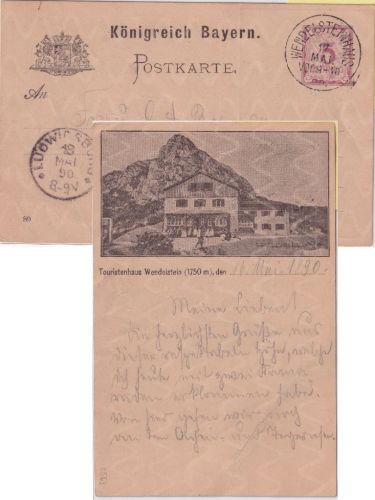 Bayern - Wendelsteinhaus Postablage-K1 5 Pfg. Privatganzsache n Ludwigsburg 1890