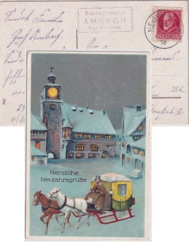 Bayern - Ambach T. Ehekirchen Posthilfstelle Ra3 Karte Neuburg a/D München 1918