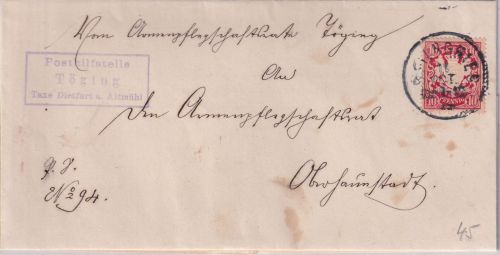 Bayern - Töging T. Dietfurt a. Altmühl Posthilfstelle Ra3 Brief 1899