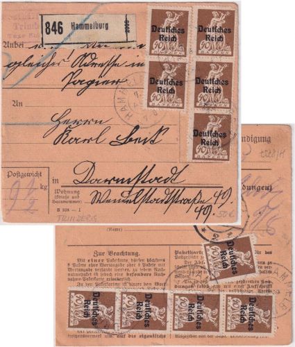 DR-Infla - Trimberg T. Euerdorf Posthilfstelle Ra3 Paketkarte Hammelburg 1920